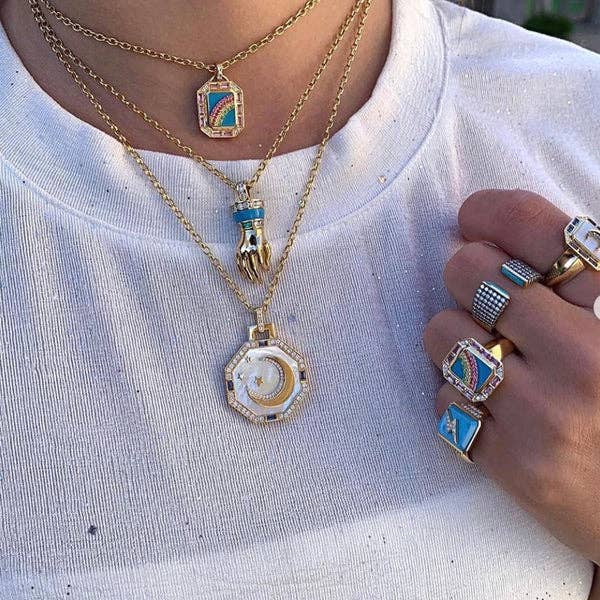 HoopLa – Colar pingente/pendente por atacado – Colar de Talismã Octógono de Cartão de Tarot - Arco-íris e Espelho4