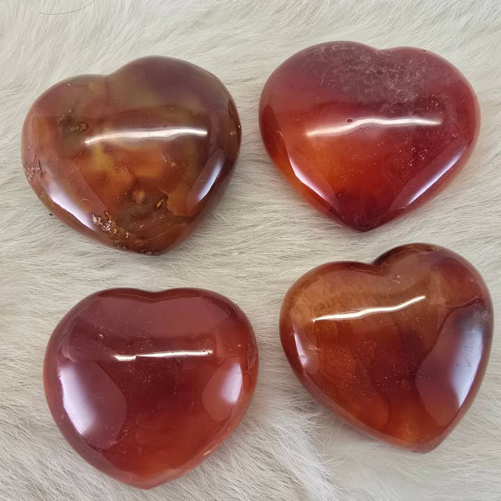 4pc Carnelian Hearts ~ Bulk Polished Crystals ~ Minerals for wholesale by Aquamarine Daydream Wholesale