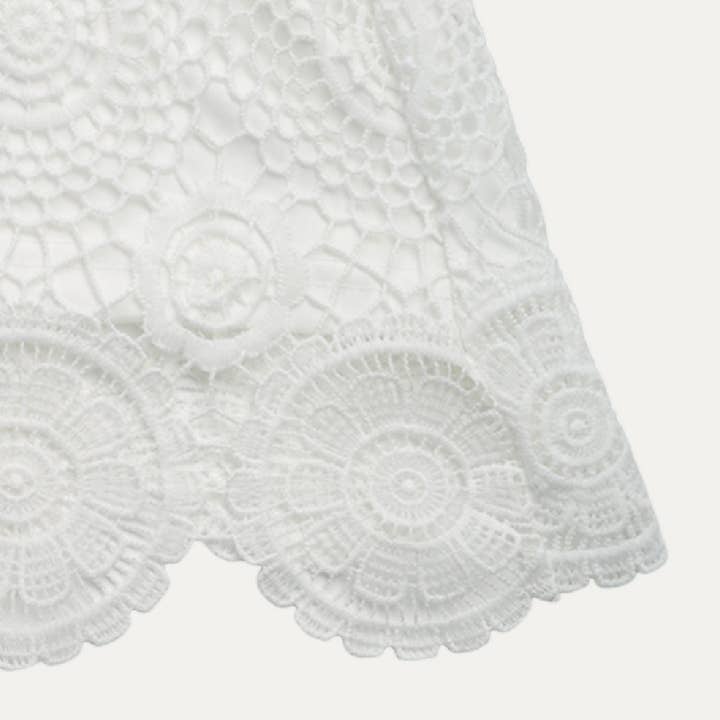 Elegant Sheer White Croceht Mock Neck Sleeveless Mini Dress for wholesale on Faire3