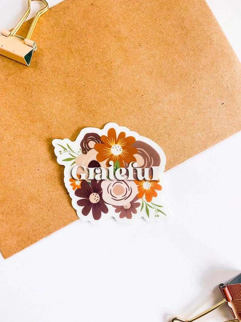 Adaeze and Company LLC - Wholesale Sticker - Grateful Boho Floral Transparent Sticker