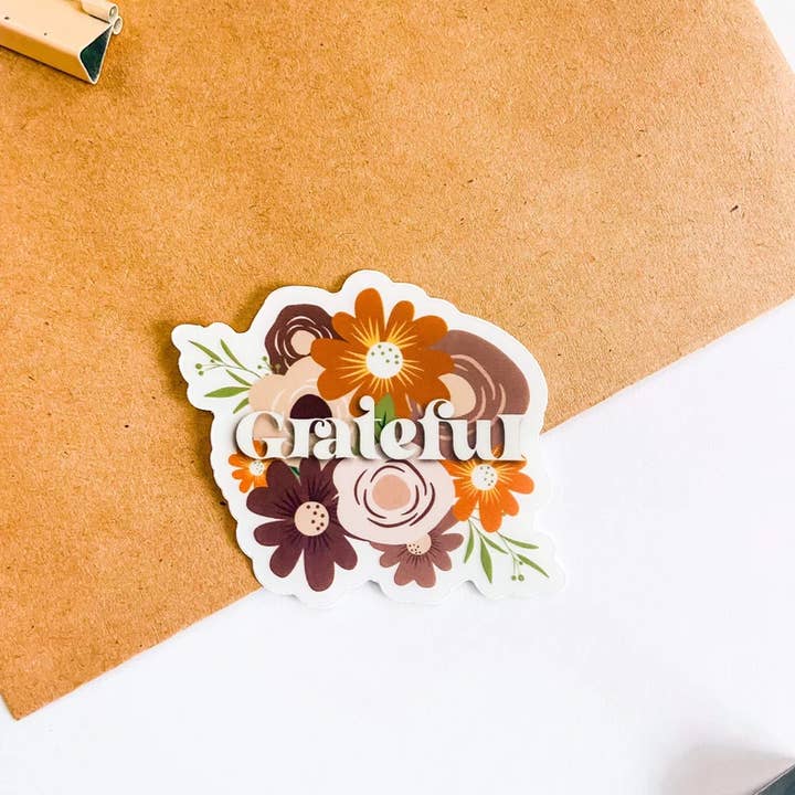 Adaeze and Company LLC - Wholesale Sticker - Grateful Boho Floral Transparent Sticker