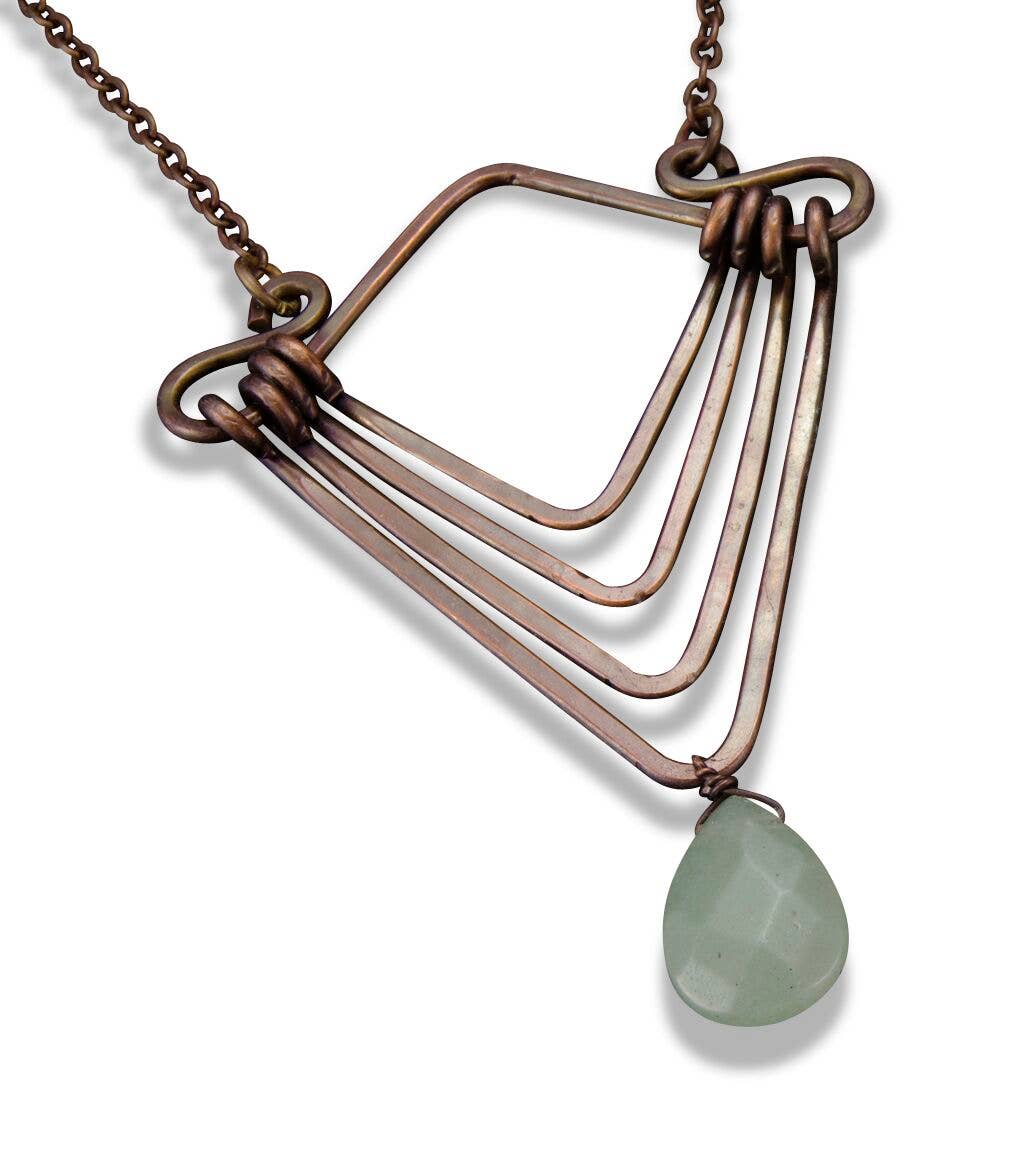 Anju Jewelry - Wholesale Pendant/Charm Necklace - Handmade Antique Copper Nested Frame & Aventurine Necklace