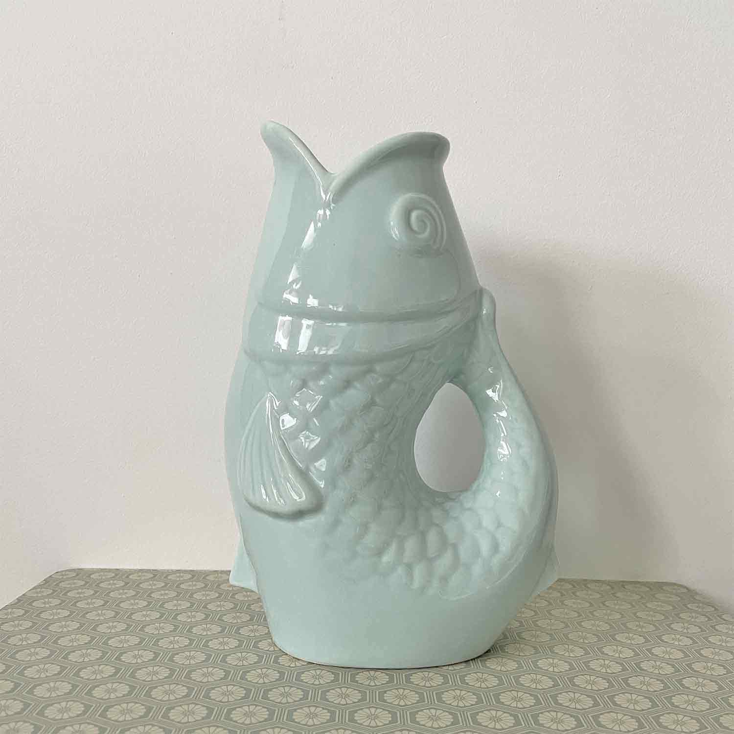 Frosted blue large fish pitcher vase L16.5 W11 H25.3cm for wholesale on Faire3