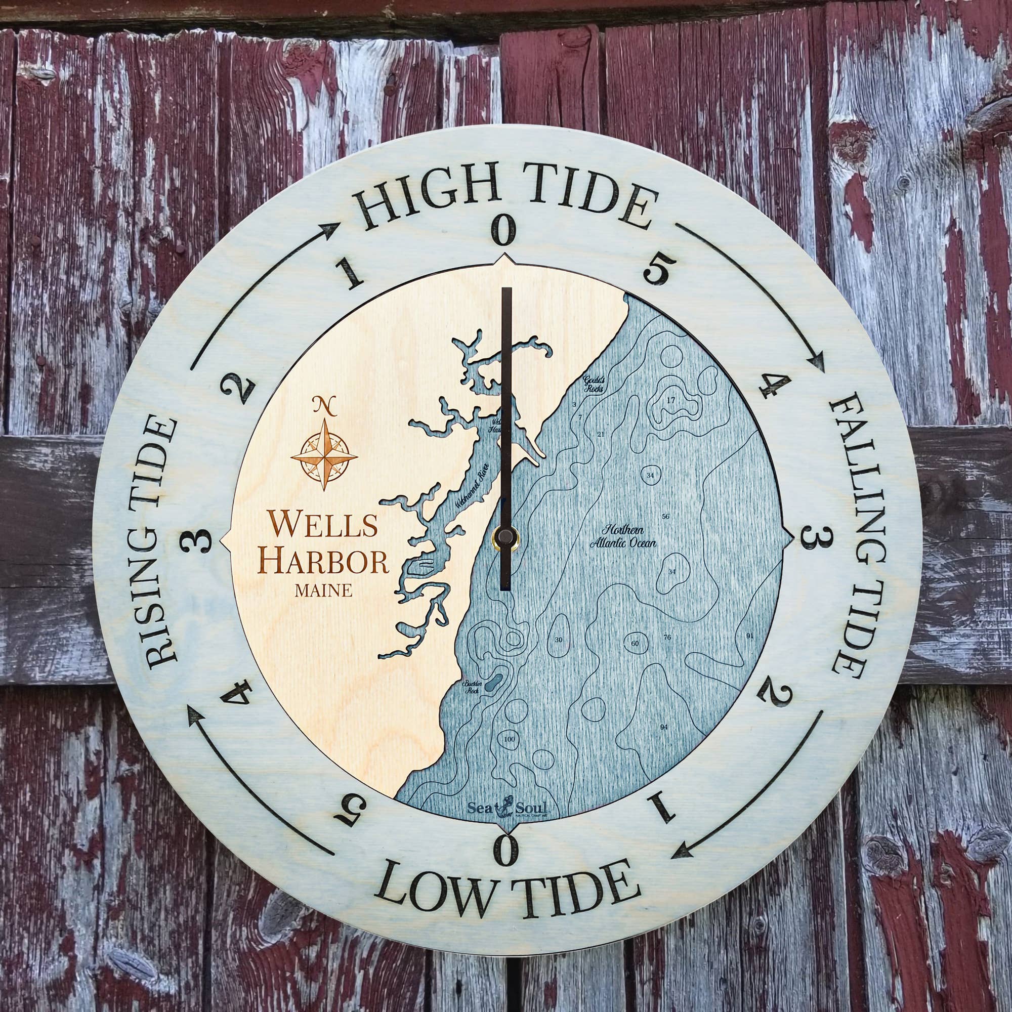 Sea & Soul Nautical Chart Art - Vente Horloges murales - Carte de profondeur d'eau de la côte du Maine126