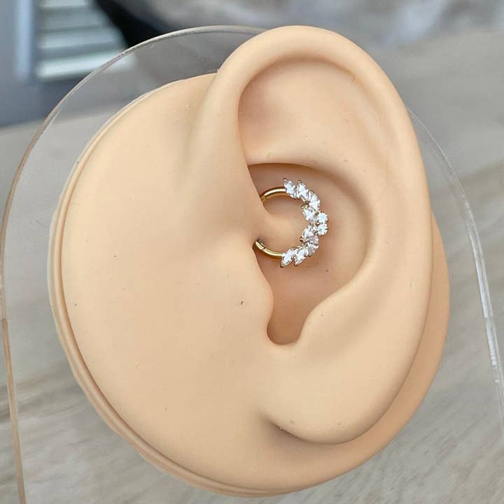 Butterfly CZ Daith Earring (16G | 8mm or 10mm | Surgical Steel | Gold or Silver) for wholesale by Elara Body Jewelry