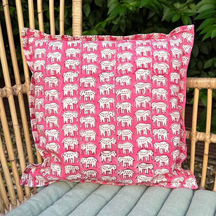 Kissenbezug 30x30cm indischer Blockdruck Elefanten Pink/Weiß für den Großhandel von Pink Tuk Tuk
