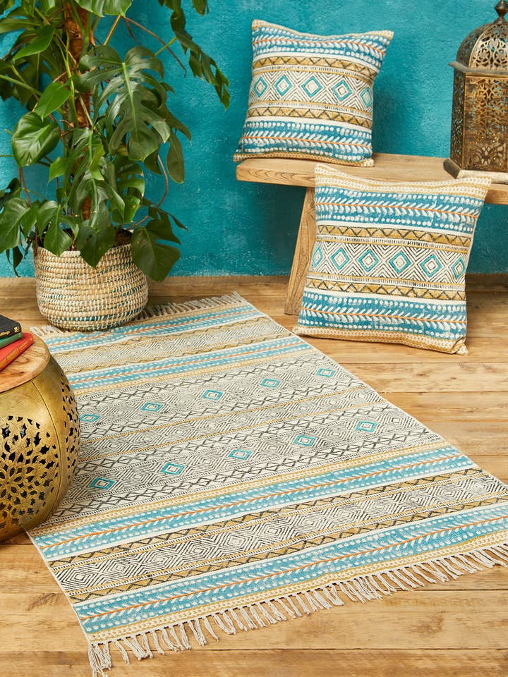 Kota Block Print Large Embroidery Rug, 120 X 180cm for wholesale by Namaste