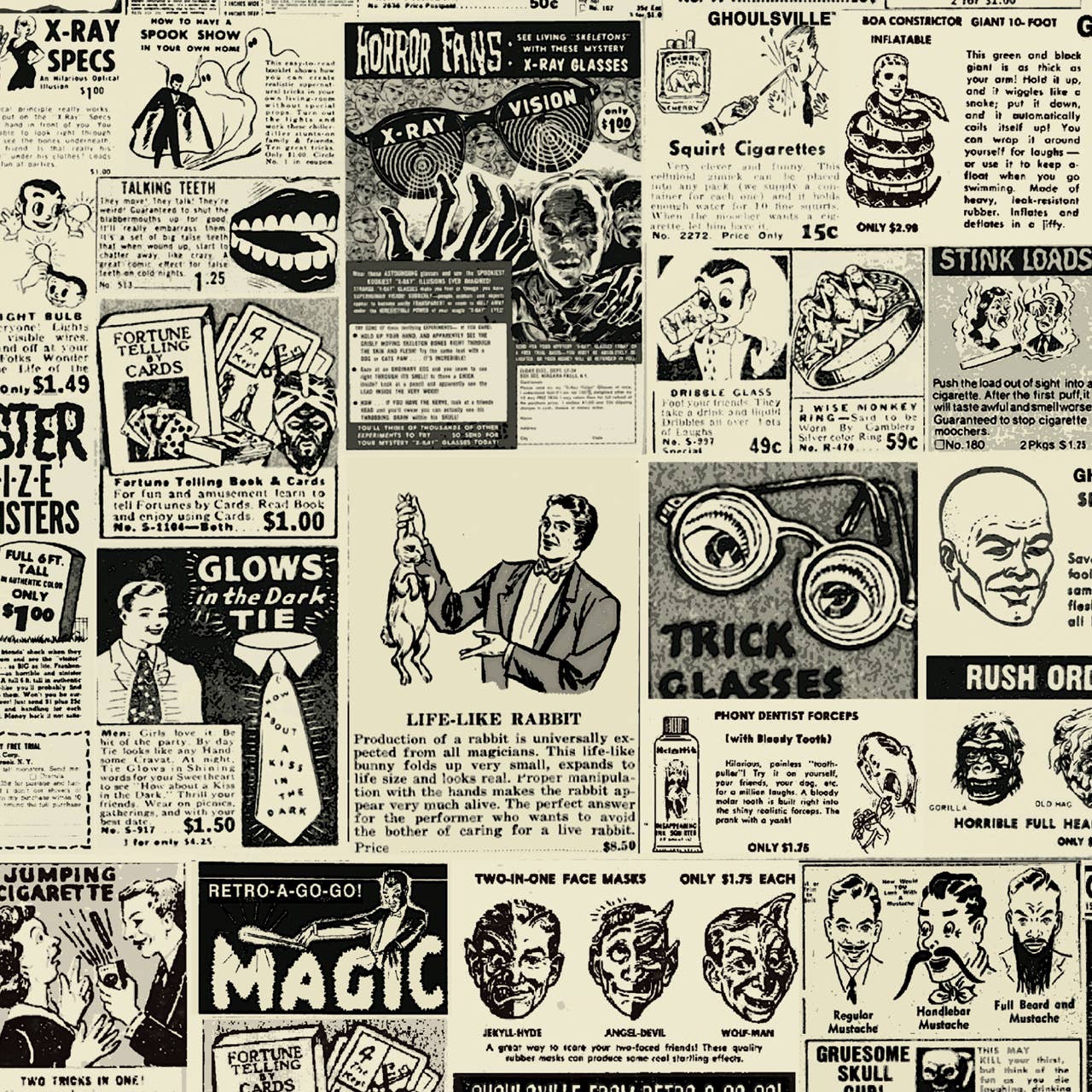 Retro-a-go-go! - Wholesale Flat Wrap - Vintage Monster Ads Gift Wrap Sheets1