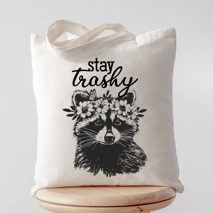 Stay Trashy - Raccoon Tote Bag for wholesale by Spicy Kitten Designs