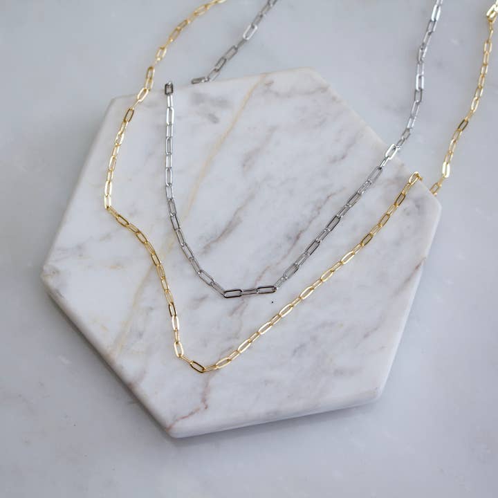 Mesa Blue – Großhandel Gliederhalskette – Mini-Papierklammer-Kettenhalsband - Gold oder Silber2