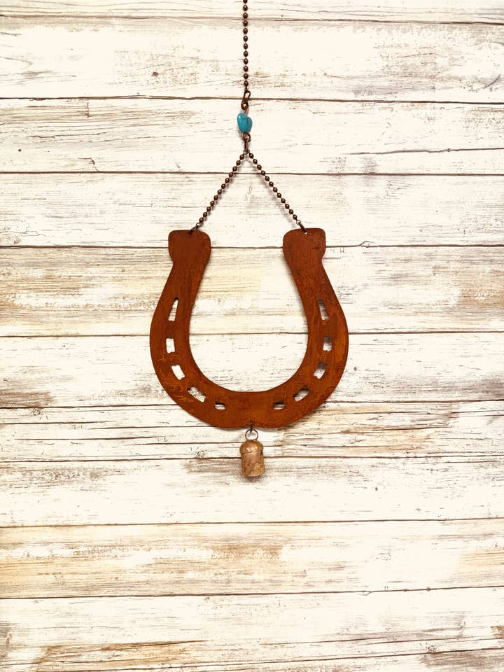 Horseshoe Rustic Metal Charm Bell Garden Rodeo for wholesale by Universal Ironworks USA