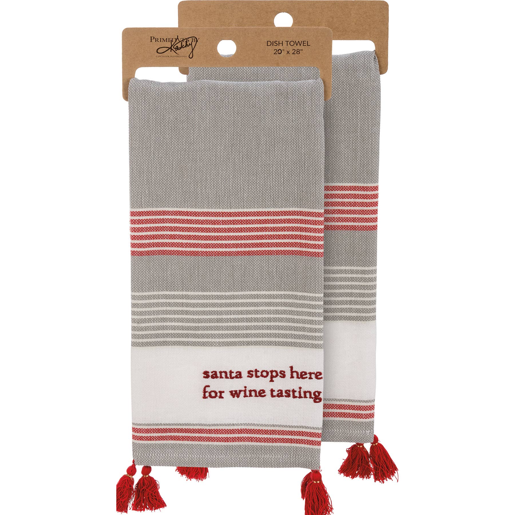 Primitives by Kathy - Wholesale Tea Towel - Santa Stops Here For Wine Tasting Kitchen Towel0