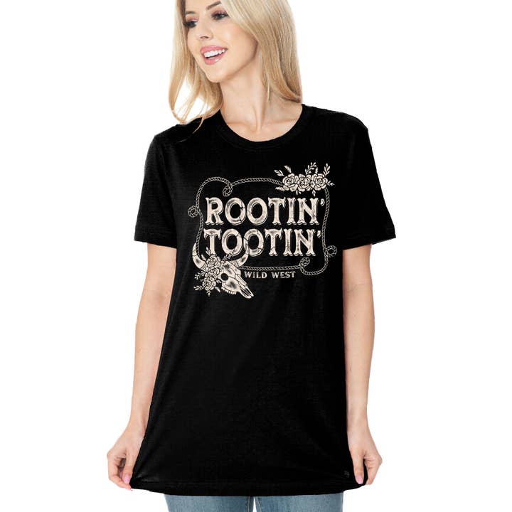 Amused by Blue - Wholesale T-Shirt (Graphic) - Women's - Rootin Tootin Wild West Short Sleeve T Shirt