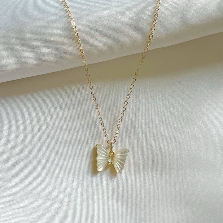 True by Kristy Jewelry - Wholesale Pendant/Charm Necklace - Brynn Butterfly Mother of Pearl Gold Filled Necklace