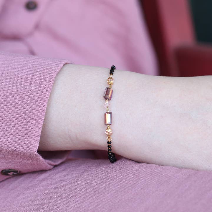 Minimalistic Black Beaded Crystal Slim Mangalsutra bracelet for wholesale by The Colourful Aura