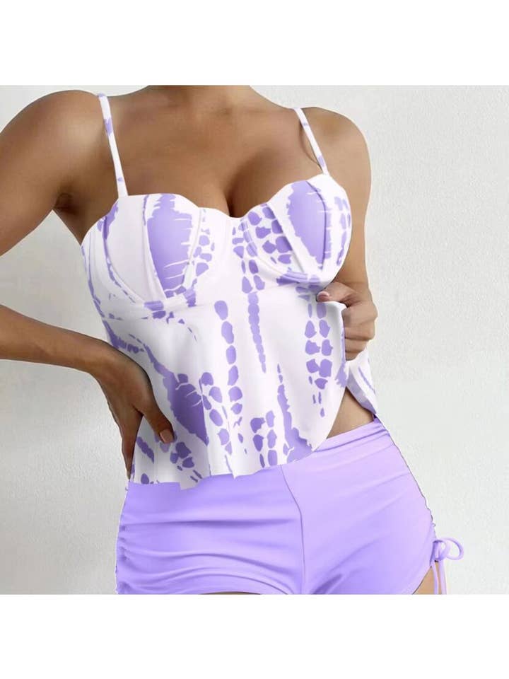 madeinclothinginc - Wholesale Two Piece Swimsuit - Women's - Women’s Two-Piece Boxer Drawstring Swimsuit in Patterns