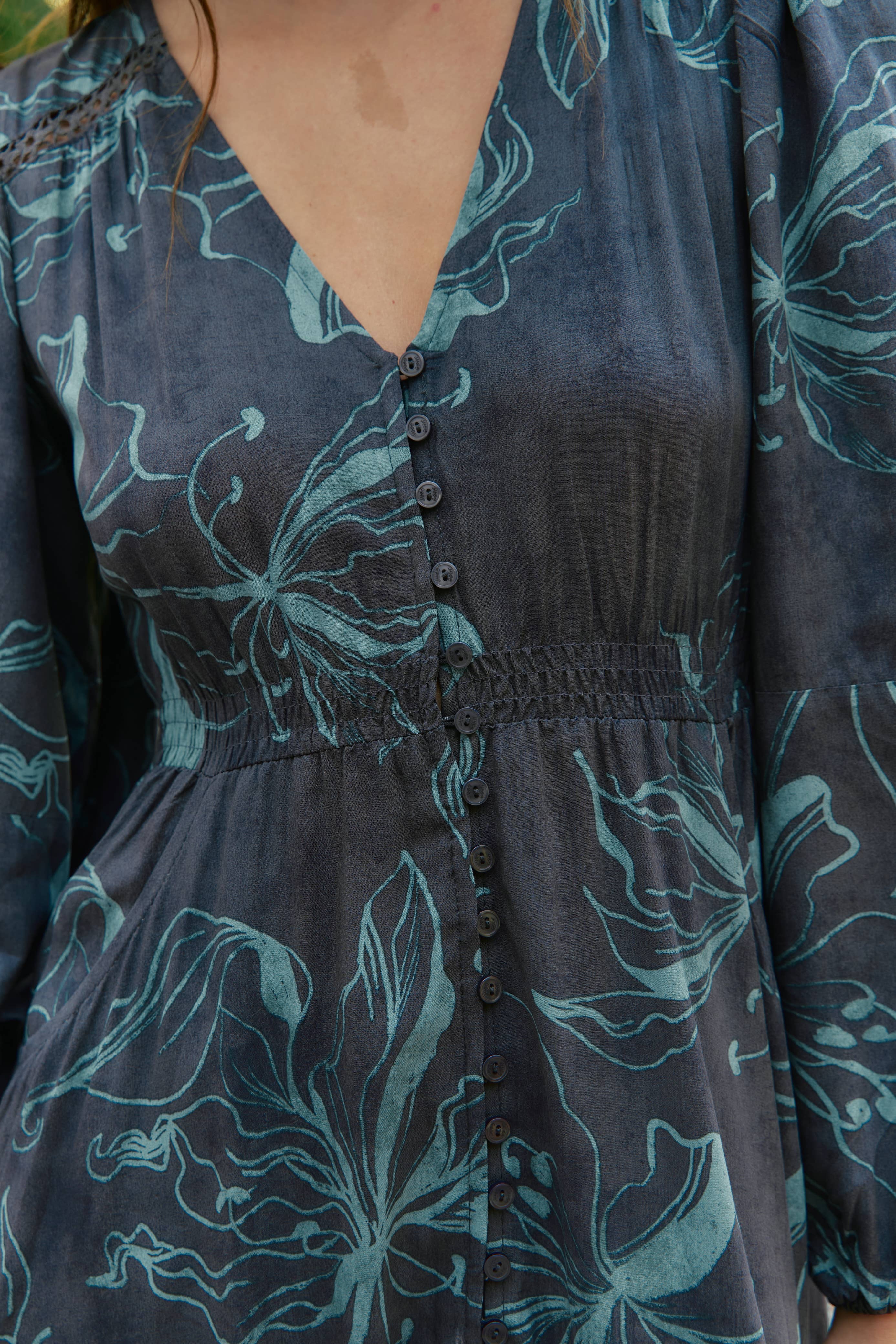 Jaase - Wholesale Dress - Women's - Midnight Lilly Print Long Sleeve Carmen Maxi Dress3