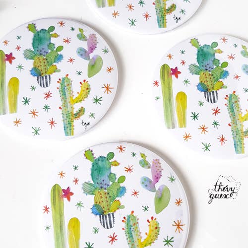 Thévy Guex - Wholesale Compact Mirror - WATERCOLOR MULTICOLOR CACTUS POCKET MIRROR4