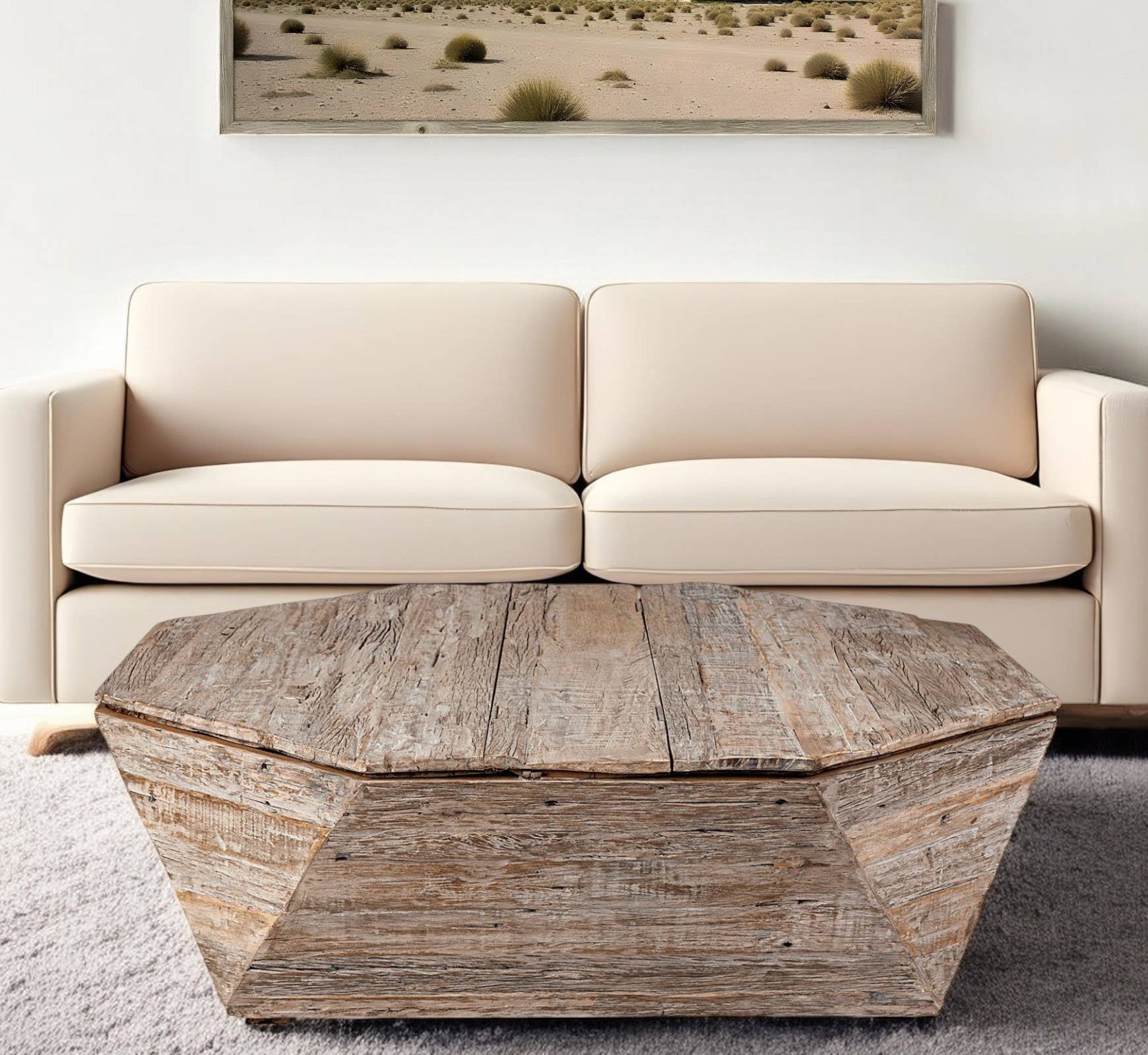 HomeRoots - Wholesale Coffee Table - 49" Natural Wood Octagon Distressed Lift Top Abstract Coffee Table1