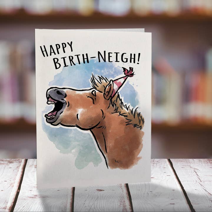 Aaron Millard Illustration - Wholesale Birthday Card - "Happy Birth-neigh" - Funny Horse Pun Farm Birthday Card
