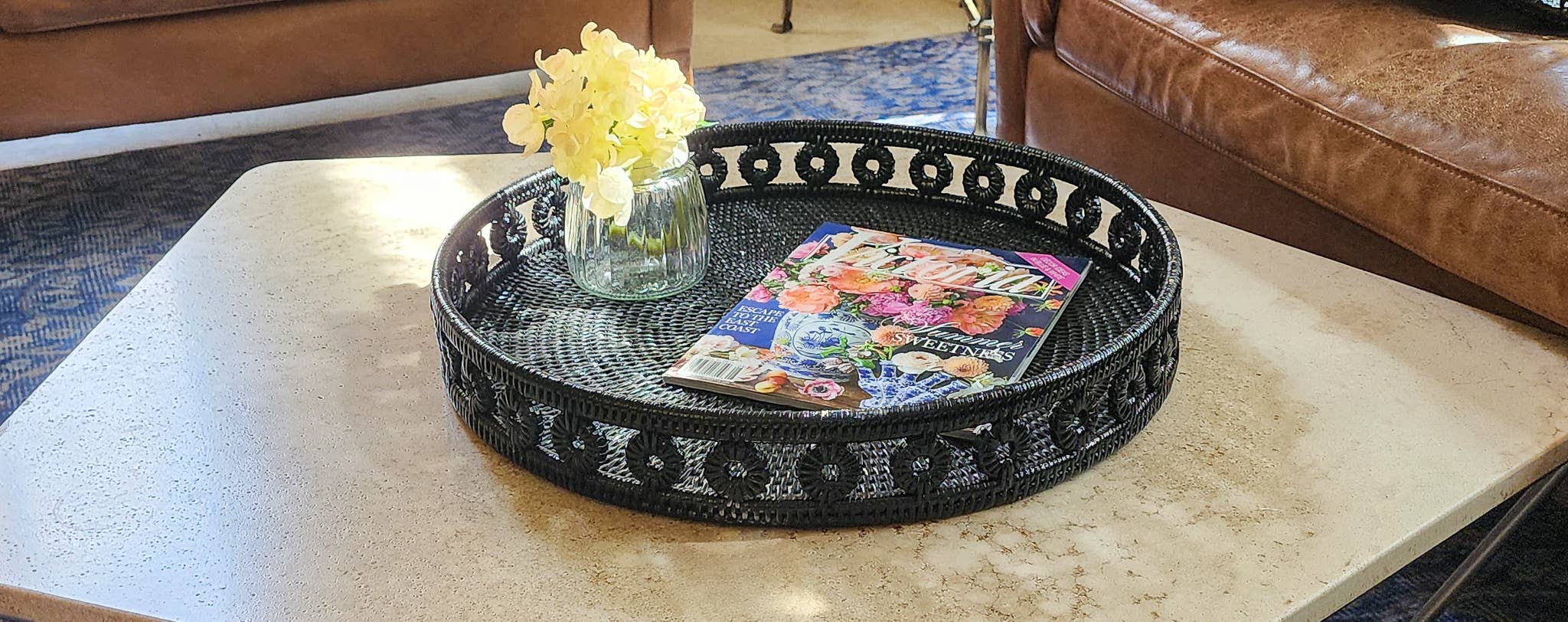 Artifacts Trading Company - Wholesale Decorative Tray - Rattan Round Tray with Glass insert – Decorative Serveware2