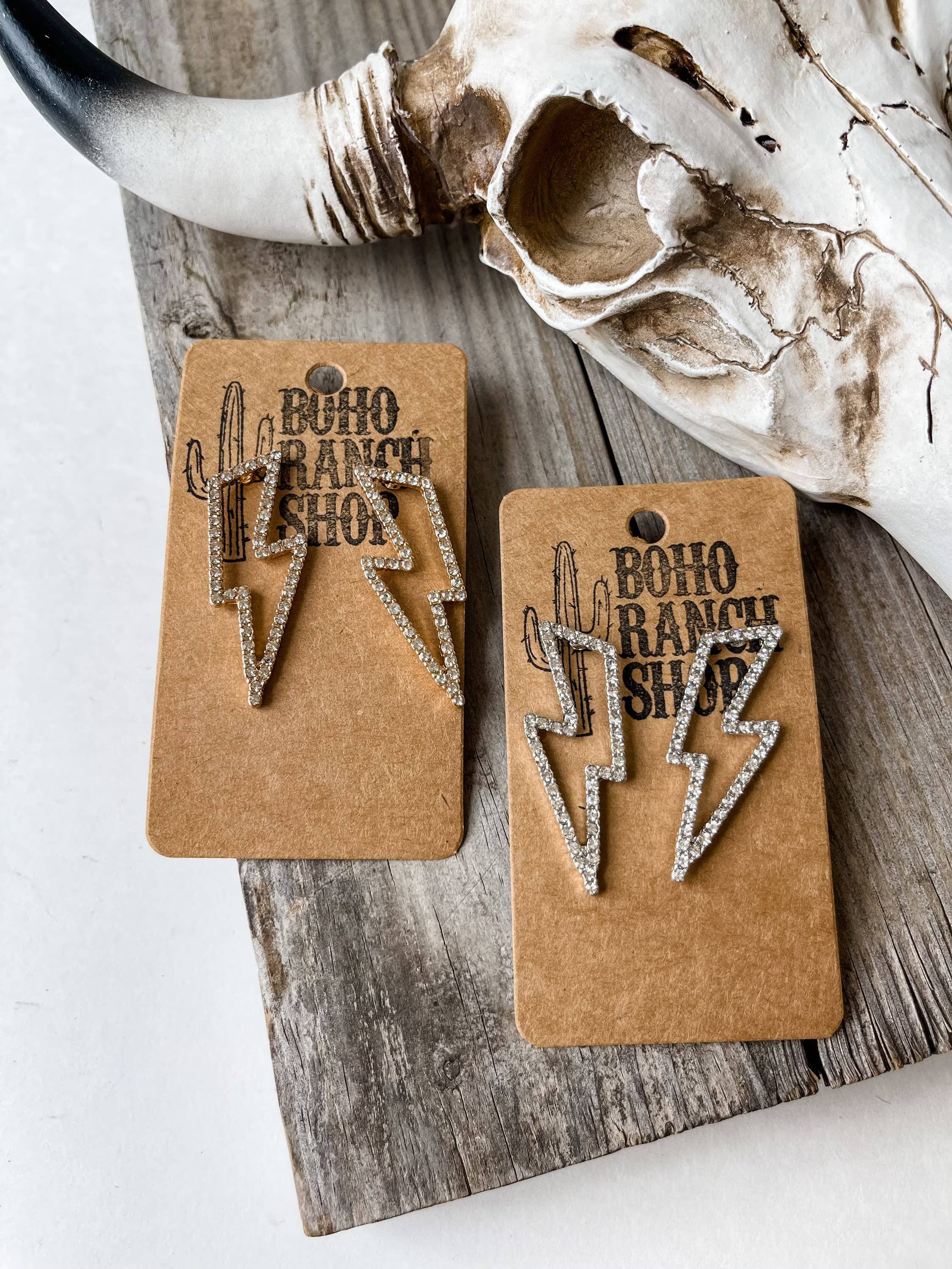 Boho Ranch Shop ā wholesale Dangle earrings ā Rhineston Thunderbolt Lightning Bolt EarringsĀ