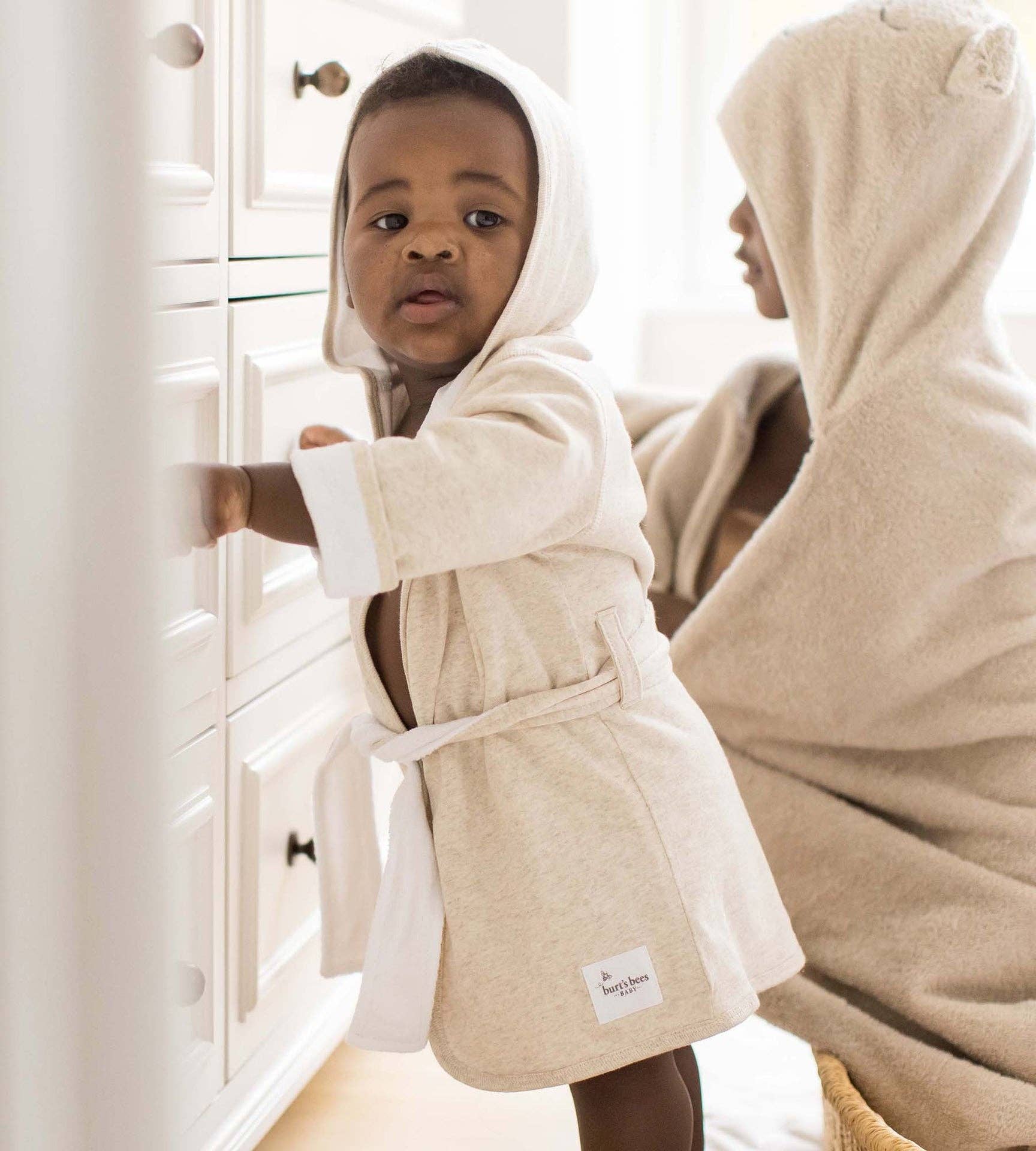 Oatmeal Organic Cotton Knit Terry Hooded Robe for wholesale on Faire1