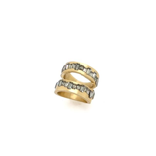 Raw Edge Cutout Baguette Ring in Gold for wholesale by Rebel Designs Accessories