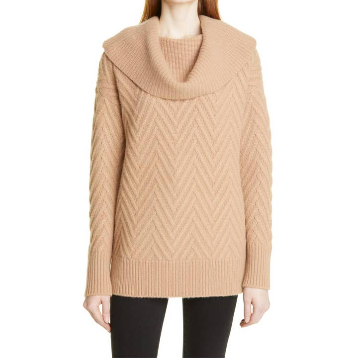 Khangri Textiles - Wholesale Knit Sweater - Women's - Chevron Pattern Cashmere Cowl Neck Sweater