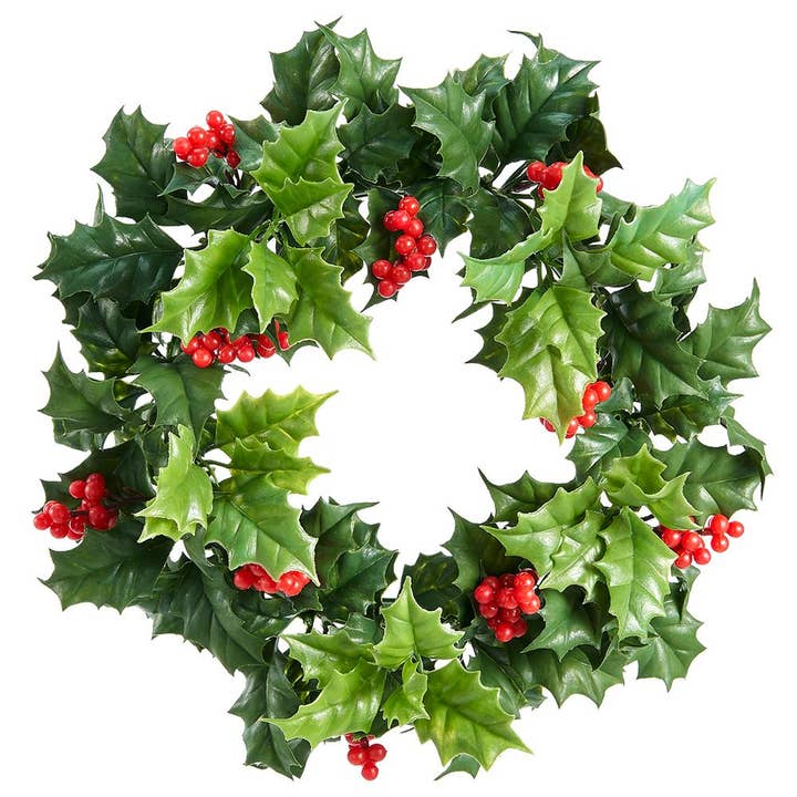 Dunn Deals - Wholesale Wreath - Christmas Carousel Collection - 12" Holly Wreath With Berry - Green & Red