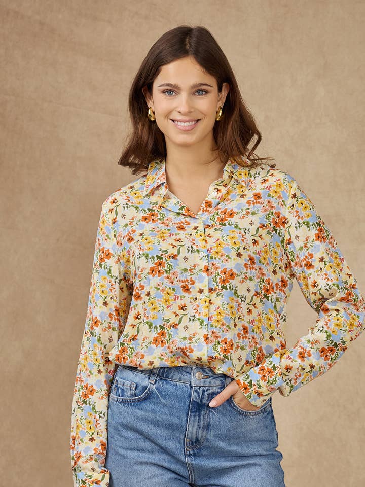 Camisa fluida con estampado floral multicolor - 5107T-BRUNO para venta al por mayor de LOVIE & CO