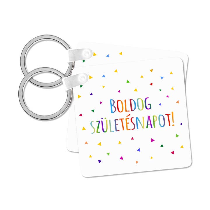 3dRose - Wholesale Keychain - Unisex - 3dRose, Boldog születésnapot Happy Birthday in Hungarian colorful rainbow text, Key Chain0