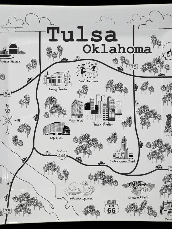 Tulsa B&W Mapa Prato Quadrado Grande por atacado de The Dish