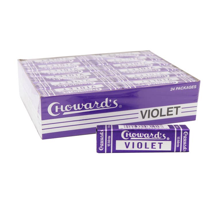 C. Howard's Violets, 15 mints per pack, 24ct Case for wholesale by Grandpa Joe's Candy Shop