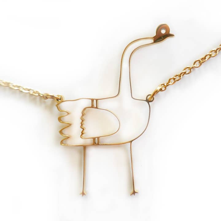 Funny Ostrich Stainless Steel Pendant, Hypo Allergenic Jewel for wholesale by THE PAPER IDOLL