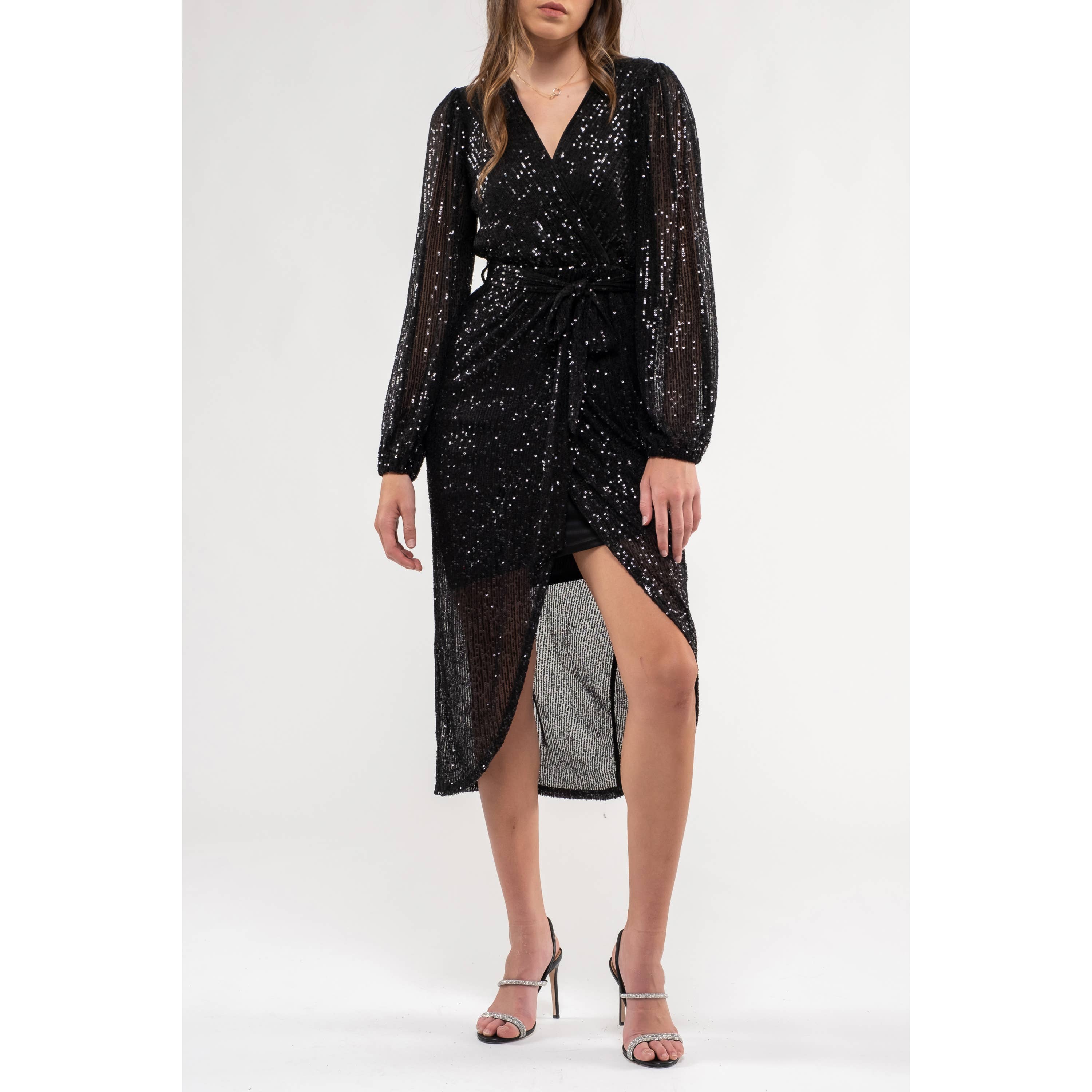 MINE - Vente Robe – femme - ROBE MIDI EN SURPLIS À SEQUINS6