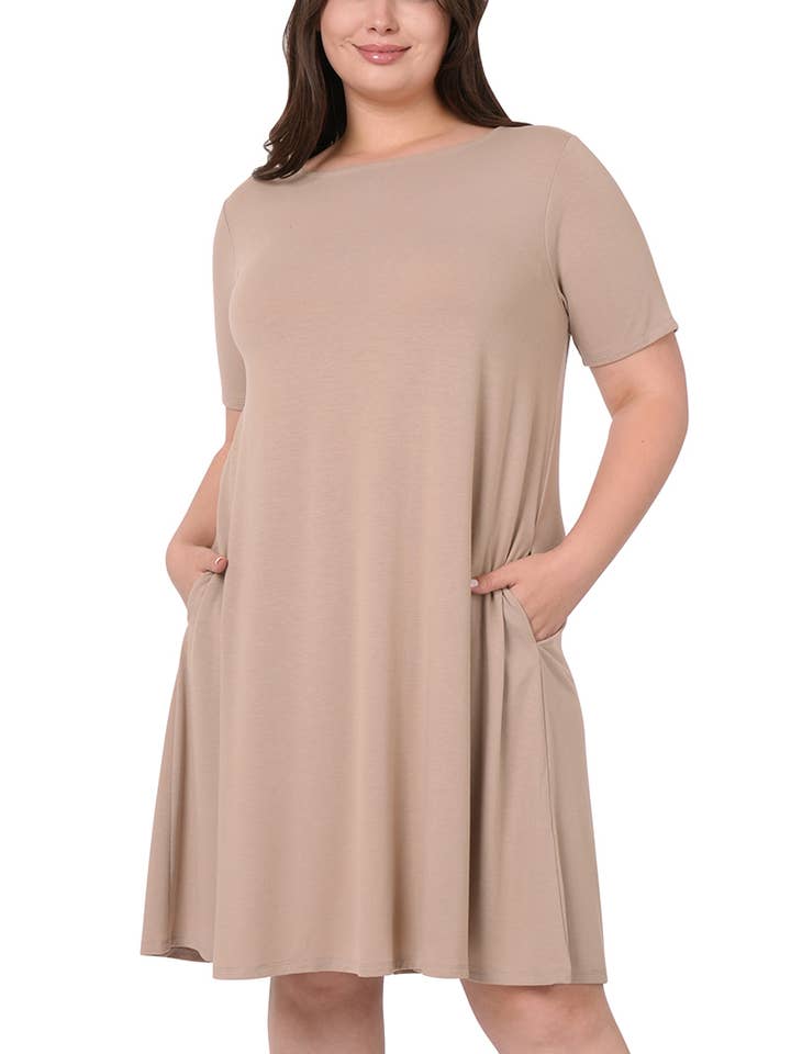 ..SI-7997 Plus size Short Sleeve Pocket Swing Dress for wholesale by 42POPS