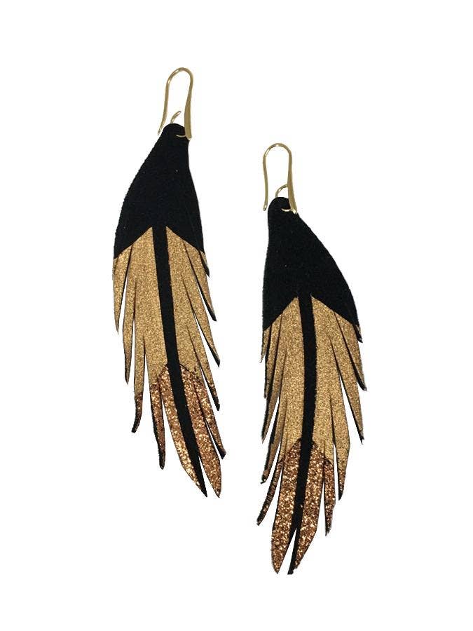 Orecchini corti in pelle piuma - verniciato glitter oro rosa per la vendita all'ingrosso da parte di The Supply Society