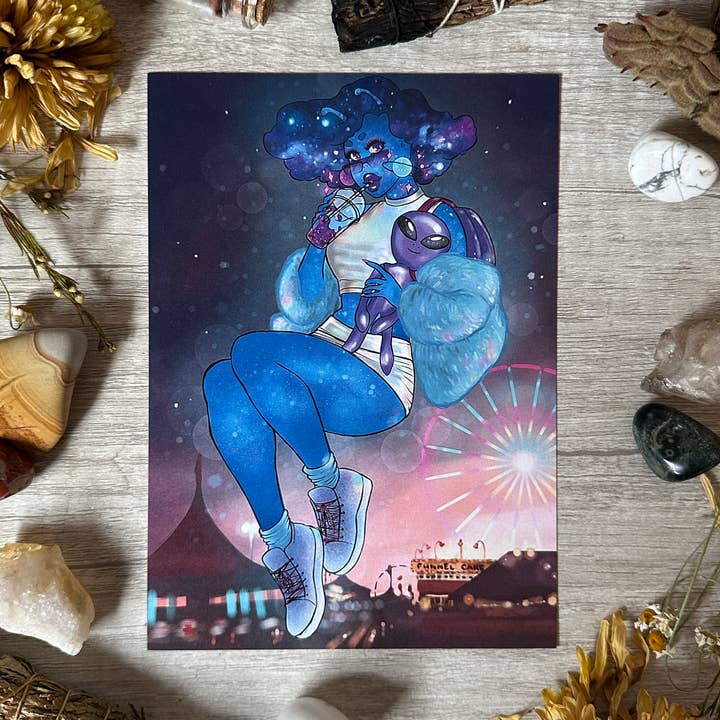 🌌 90-tals Fair Alien Art Print – Finns i storlekarna 8x10" och 5x7" för wholesale av Rainbow Coven Designs
