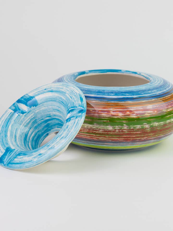 Boho Single Style Large Ceramic Ashtray/Multicolor SOL for wholesale by Alfar Tierra Cocida