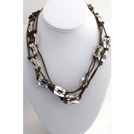 Læder og Sølvperle XL Meget Langt Wrap Halskæde -The Classics Collection- N2-201 for engroshandel hos LIZOU