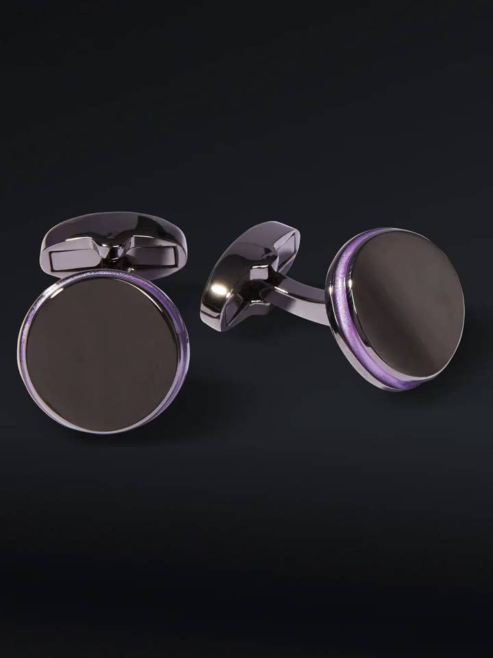 Violet And Gunmetal Stainless Steel Cufflinks for wholesale by Ron Tomson