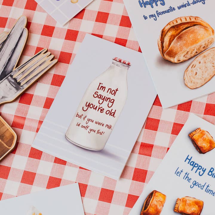 Katie Tinkler illustration - Wholesale Birthday Card - I'm Not Saying You're Old, Funny Milk Themed Birthday Card2