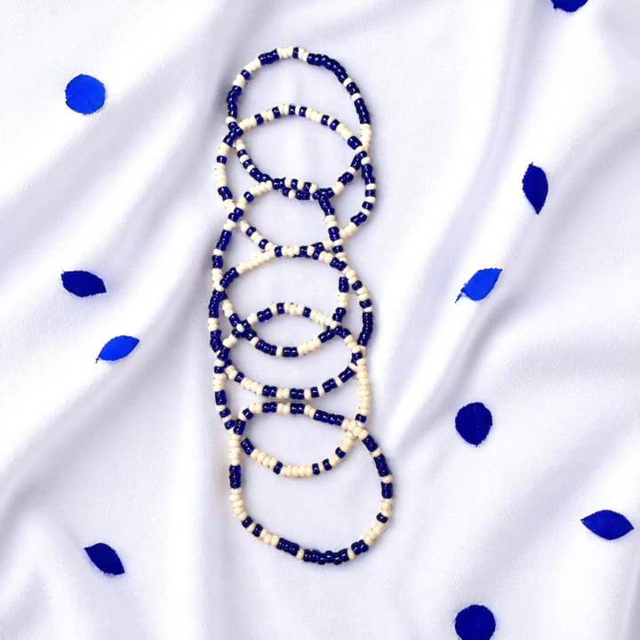 Fish Towne Designs, LLC - Wholesale Jewelry Set - Royal Blue and White Game Day Seed Bead Bracelet Stack7