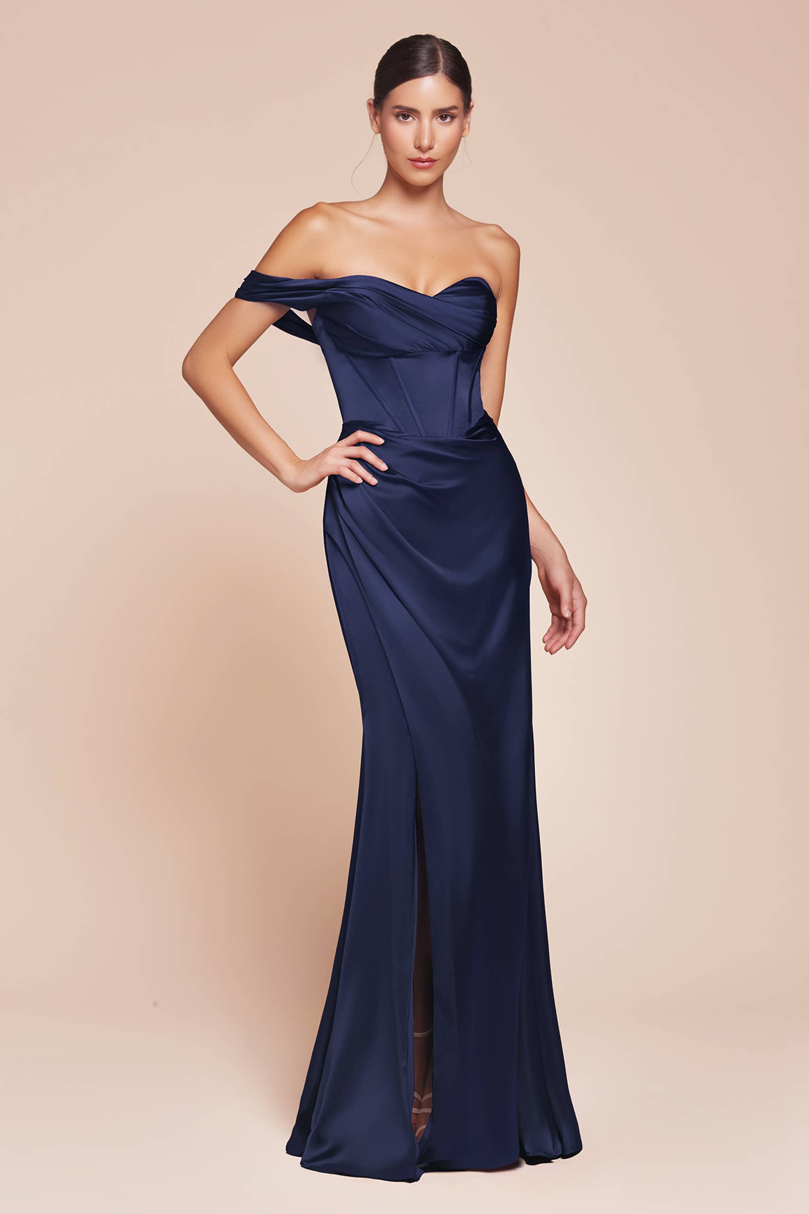 Ladivine by Cinderella Divine – wholesale Dress – Women's – ONE SHOULDER SATIN CORSET GOWN
5