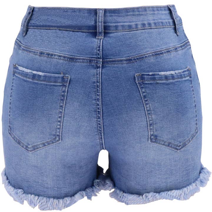 Lovesoft - Wholesale Shorts - Women's - High-Waisted Ripped Stretch Denim Shorts for Summer