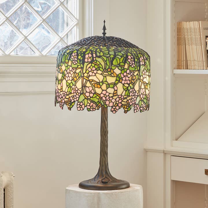 31.75" Tiffany Stained Glass Table Lamp - Cherry Blossoms for wholesale by River of Goods
