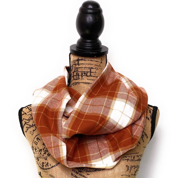 Pumpkin Pie Plaid Infinity Scarves for wholesale by Thistle & Stitch