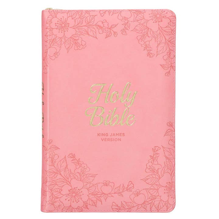 KJV Bible Deluxe Gift Faux Leather, Pink Floral w/zipper for wholesale by Christian Art Gifts
