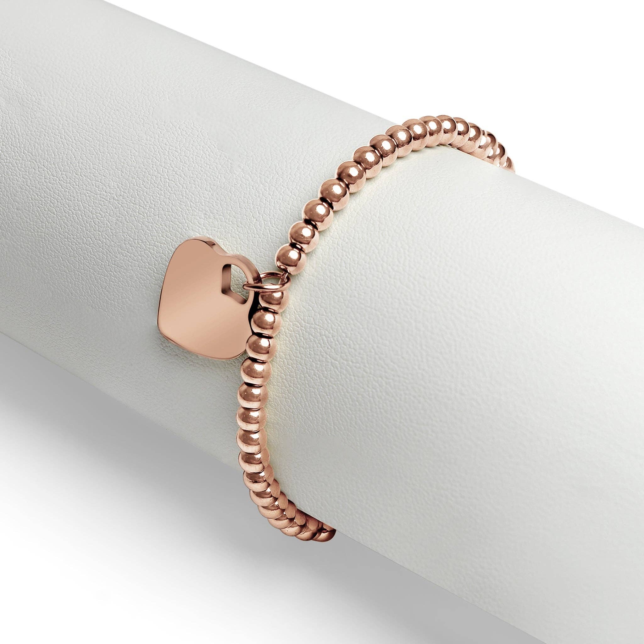 WJW - Wholesale Bedelarmbandje - 18K PVD-gecoate roestvrijstalen stretcharmband met hart en kralen2